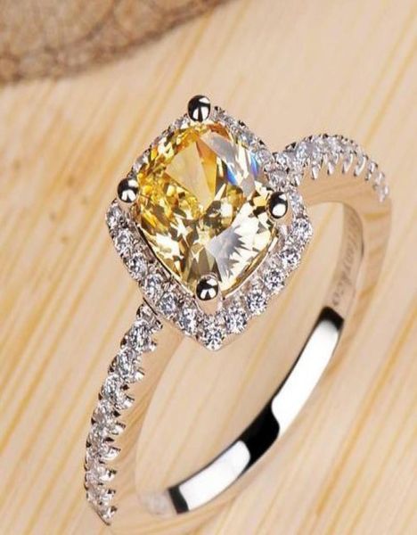 

famous style sona yellow clear carats square diamond ring platinum plated women wedding engagement ring fashion fine j2501252, Golden;silver