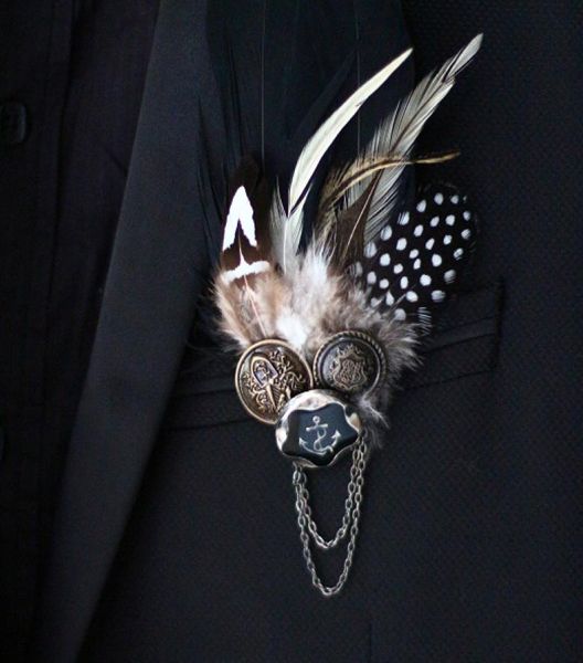 

black punk feather men039s boutonniere groom groomsmen banquet silk flowers feather buttons collar flowers6789603