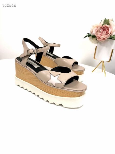 

stella mccartney star shoes women summer sandals design genuine leather casual shoes wedge platform nude color, Black