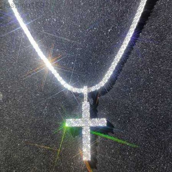 

shinning diamond stone crucifix cross pendants necklace stainless steel jewelry platinum plated men women lover gift necklaces, Silver