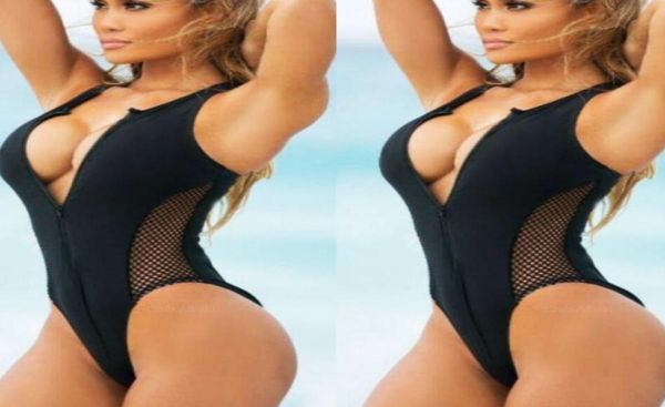 

onepiece suits binand deep v neck zipper swimming suit for women mesh bikini set one pieces bodysuit solid padded female sui2757102