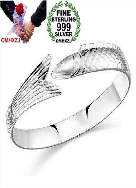 

omhxzj whole geometric fashion single fish woman kpop star fine 999 sterling silver opening bracelet bangles gift sz209976342, Black