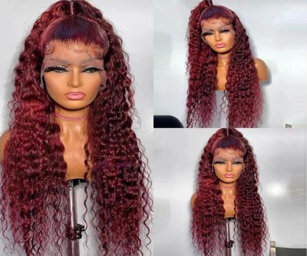 

curly human hair wigs wine red brazilian remy deep wave full lace front synthetic wig 180 pre plucked1581994, Black