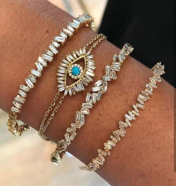 

link chain baguette cubic zirconia cz eye bracelet 3 color luxury gorgeous women christmas gifts turquoises gem shiny chic jewelr4658179, Black