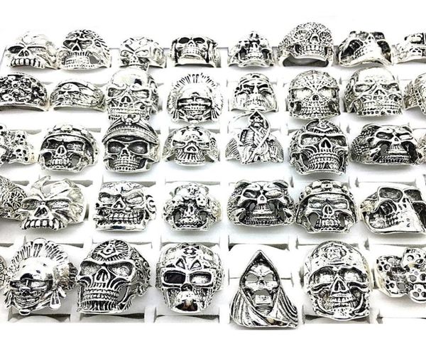 

30pcs skull rings men punk rock silver metal women bikers skeleton rings vintage jewelry gifts patry whole lots bulk brand new4926804, Golden;silver