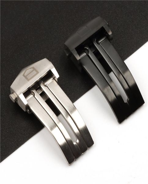 

18mm silver black color stainless steel watch band buckle deployment clasp for tag heuer rubber leather strap belt carrera clasp8280862, Black;brown