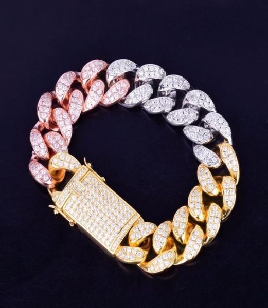 

20mm width chunky miami men039s cuban colorful bracelet bling zirconia hip hop jewelry gold silver rose big bangle 18cm 20cm1443830, Black