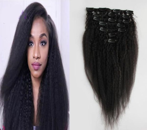 

natural black coarse yaki kinky straight clip in hair extensions 100 brazilian human remy hair 7 pieces and 100gset natural colo7311307