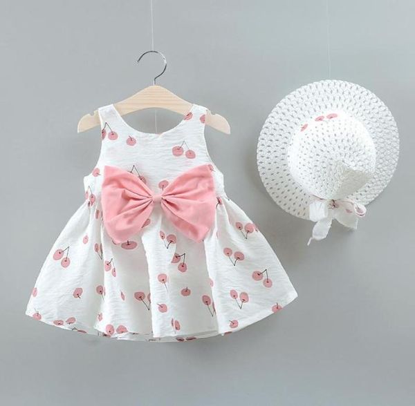 

girl039s dresses children039s summer baby girls sleeveless cherry dot big bow print floral dress princess skirt with hat clo7292984, Red;yellow