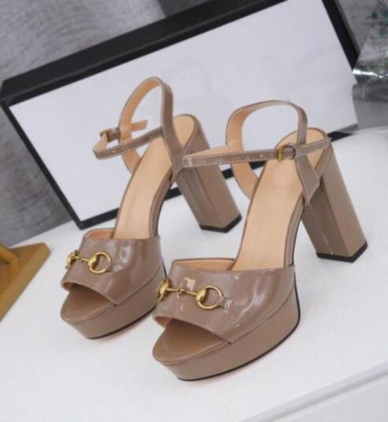 

orignal box new arrival womens super high heels 105mm platforms sandals ladies slingbacks sheepskin summer breathe buckle straps5728104, Black