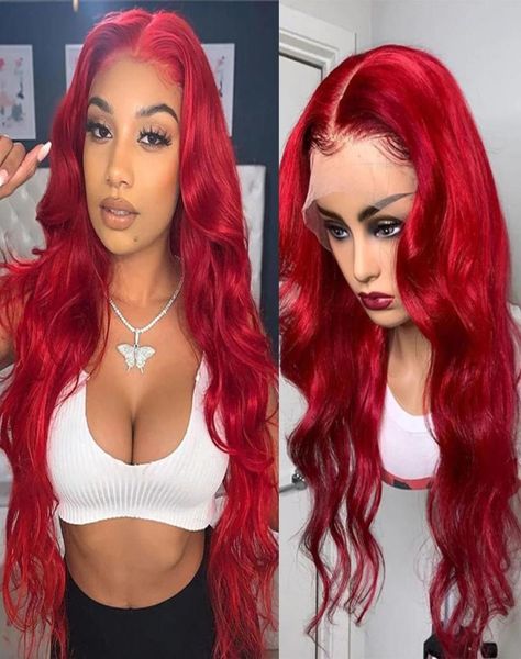 

2021 part body wave red brazilian lace front wigs synthetic wig heat resistant preplucked with baby hair1032250, Black