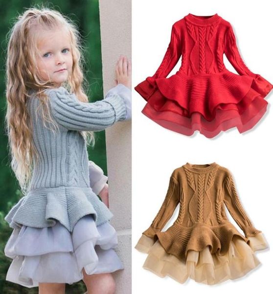 

autumn girls winter dress fashion girls princess long sleeves knitted sweater tutu dress christmas kids dresses for dress girls3309065, Red;yellow