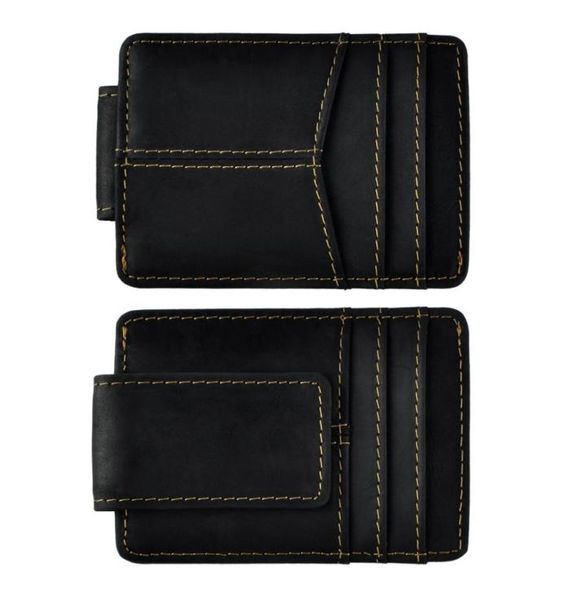 

male quality leather fashion travel slim wallet front pocket magnetic money clip mini card case purse for men 1017b8232191, Black