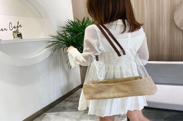 

evening bags brand colorblock woven clear jelly large capacity pvc women shoulder shopping bag vacation transparent beach handbag 4499365