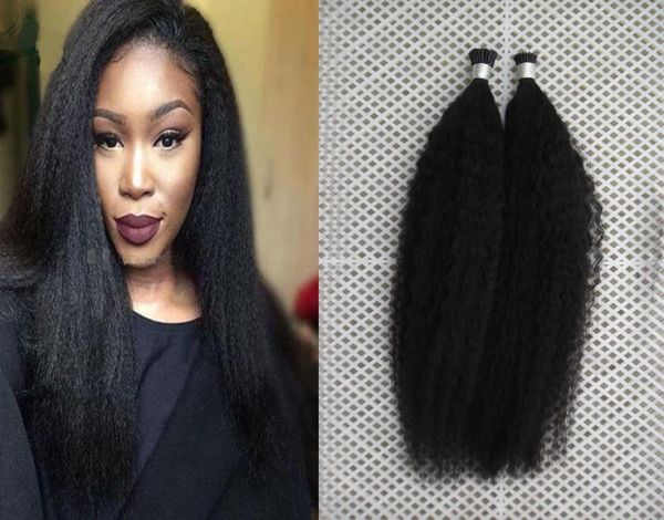 

itip hair extensions kinky straight brazilian virgin hair 100g coarse yaki remy stick tip indian human hair extensions9135650, Black