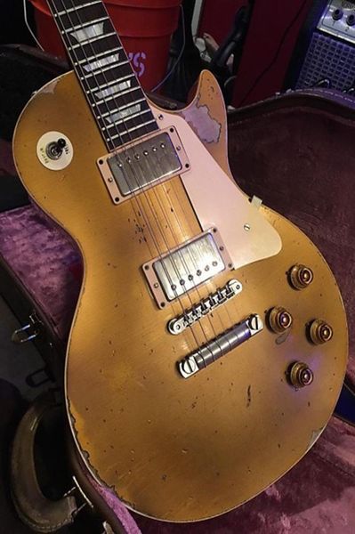 

promotion heavy relic gold goldelectric guitar one piece mahogany body neck humbucker pickups tuilp tuners2435162