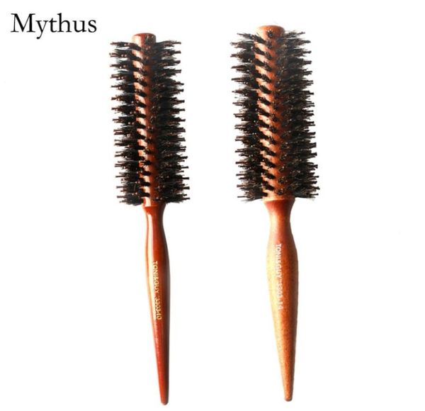

2 sizes wooden brush natural boar bristle round rolling hair brush tip tail handle hair care tools tg33039614728, Silver