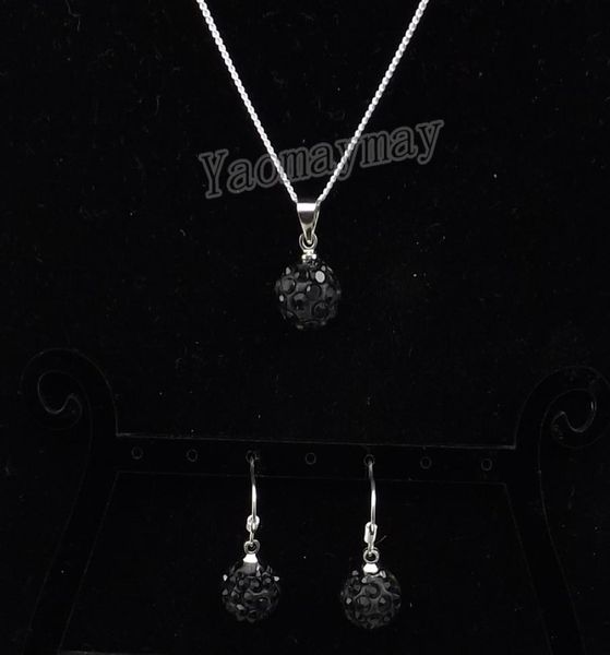

10mm black disco ball pendant earrings and necklace for girls rhinestone jewellery set 10 sets whole6664523, Silver