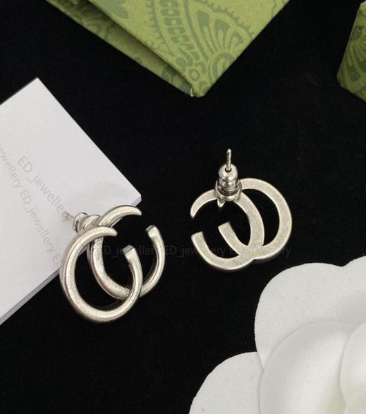 

2023 women039s classic earrings stud fashion silver earrings vintage hollow out letter personality party jewelry9874871, Golden;silver