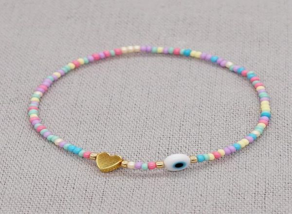 

20pcslot fashion jewelry colorful seed beaded golden heart charm strands bracelet white glazed evil eye bracelets for women lover5019230, Black