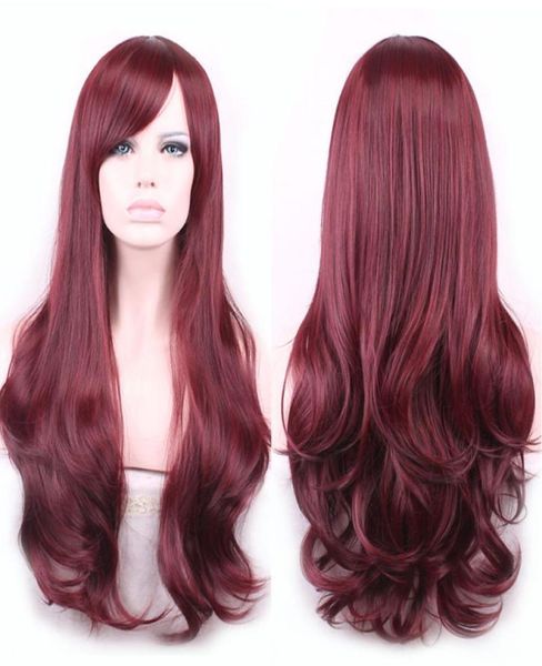 

woodfestival lolita wave wig heat resistant synthetic hair bangs natural burgundy wigs for women african americans8211765, Black