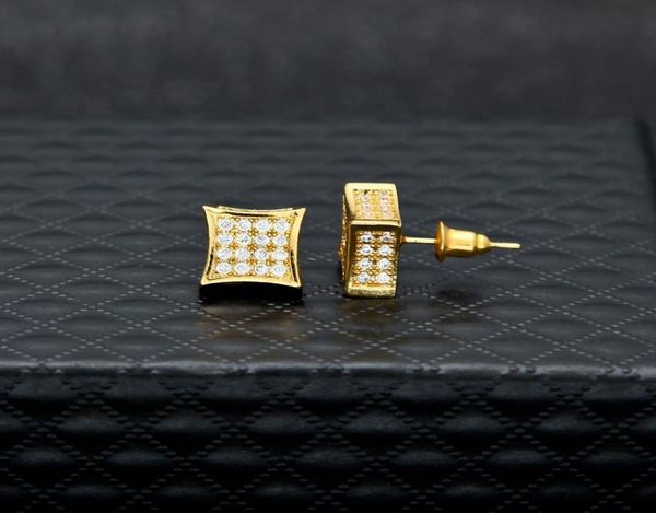 

new mens jewelry stud earrings hip hop cubic zirconia diamond fashion copper white gold filled crystal earring4326098, Golden;silver