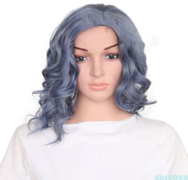 

synthetic short wigs for women side part gray mixed water wave wig fashion hair5375993, Black