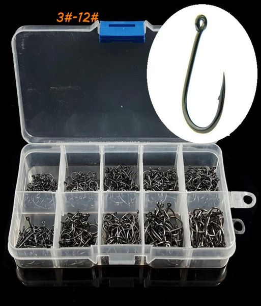 

10 sizes mixed 312 black ise hook high carbon steel barbed hooks fishhooks asian carp fishing gear 500 pieces box w13352308