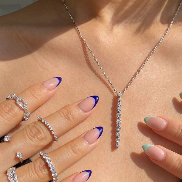 

summer fashion simple rhinestone necklace shining light luxury nightclub party clavicle chain unique design accessories necklace, Silver