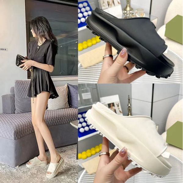 

designer slippers women platform slipper classics rubber slides solid color flip flops non slip sandals thick bottom flat shoes 35-41 waf, Black