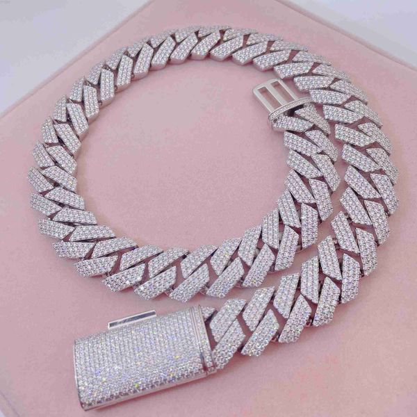 

bussdowm hiphop jewelry luxury 18mm necklace silver cuban link chain vvs moissanite custom jewelry