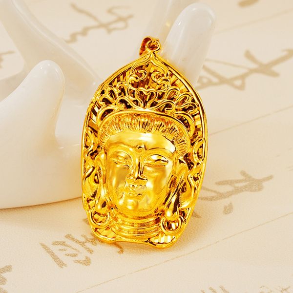 

women men pendant chain relief 3d bodhisattva real solid 18k gold filled fashion jewelry gift, Silver