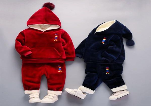 

baby boys girls autumn winter clothes set kids cartoon duck thicken hoodies pants 2pcs suits children plus velvet tracksuit3769286, White