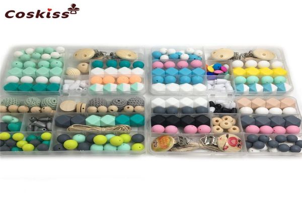

4pc diy baby teether accessories geometry hexagonal round silicone beads crochet wood bead pacifier clip breakaway safety clasp fo7720812