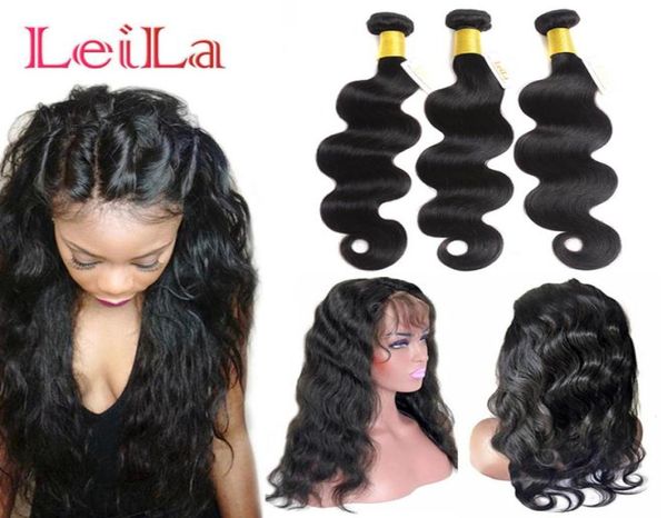 

peruvian pre plucked 360 lace frontal with 3 bundles body wave hair full 4 pieceslot unprocessed human hair frontal closure with 4231743, Black;brown