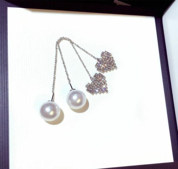 

wholenew ins fashion luxury designer super glittering diamonds cute heart pearl pendant long dangle stud earrings for wom6918000, Golden;silver