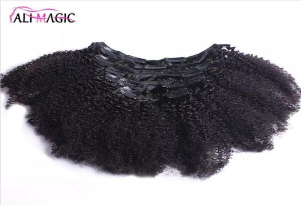 

clip indian human hair extension coarse yaki kinky curly clip in hair extensions 100 brazilian human remy hair 7 pieces and 120g7101798, Black;brown