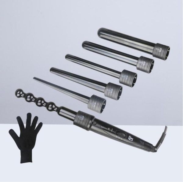 

hair straighteners 6 in 1 curling wand professional curler interchangeable ceramic iron rods roller set with heat7073813, Black