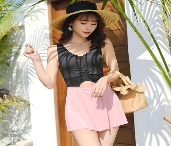 

solid color swimsuit conservative one piece flat angle swimsuit new spring swimsuit with backless slimmer belly2395263