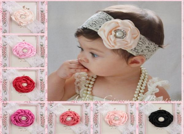 

baby girls pearl lace flower headbands european styles kids hair bands headwear children hair accessories christmas boutique party4032118, Slivery;white