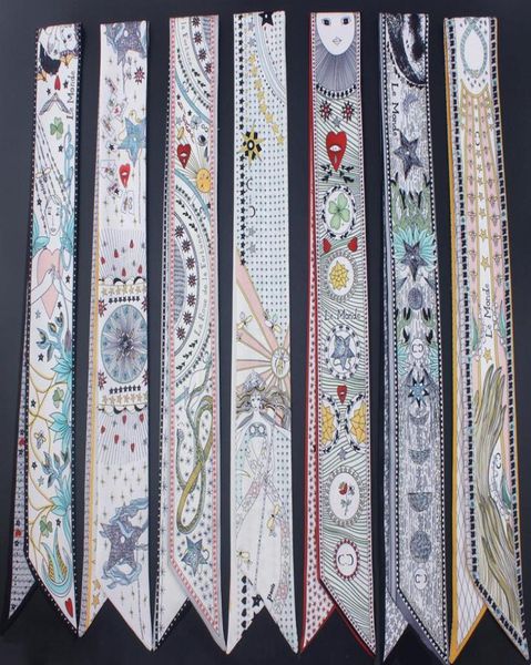 

tarot series new design skinny scarf 12 constellation print women silk scarf small handle bag ribbons female head scarveswraps4268997, Blue;gray