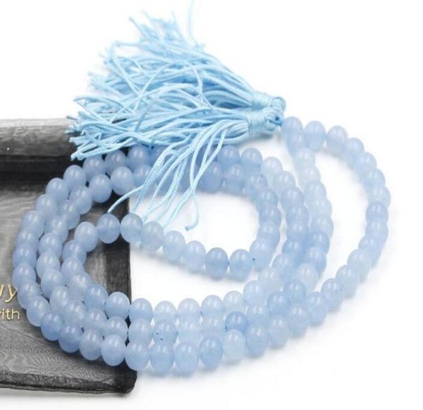 

8mm tibet buddhist 108 blue jade prayer beads mala necklace07846488, Silver