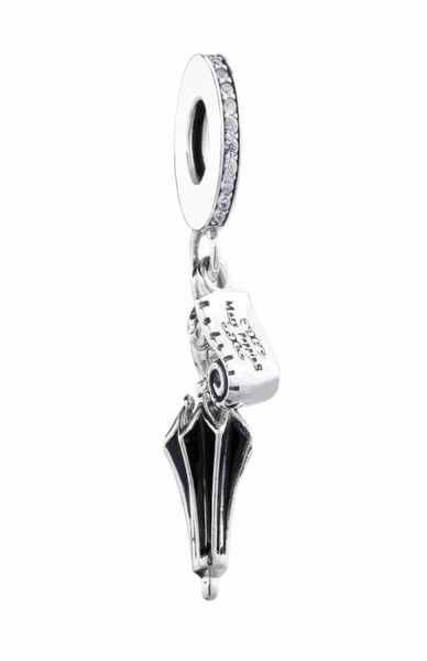 

100 925 sterling silver mary poppins umbrella dangle clear cz black enamel charm bead fits european pandora jewelry charm brace7347098