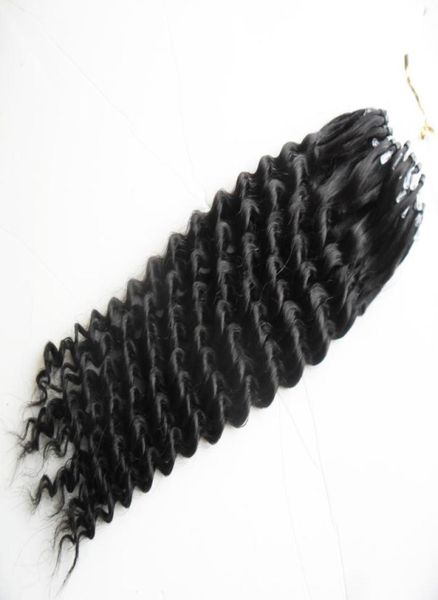 

micro loop ring hair extensions 10quot26quot brazilian deep curly micro loop human hair extensions 100g micro bead real human2978304, Black