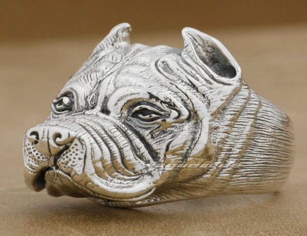 

925 sterling silver pitbull lovely pit bull dog ring 8e010 us size 8 to 14 7961807, Golden;silver