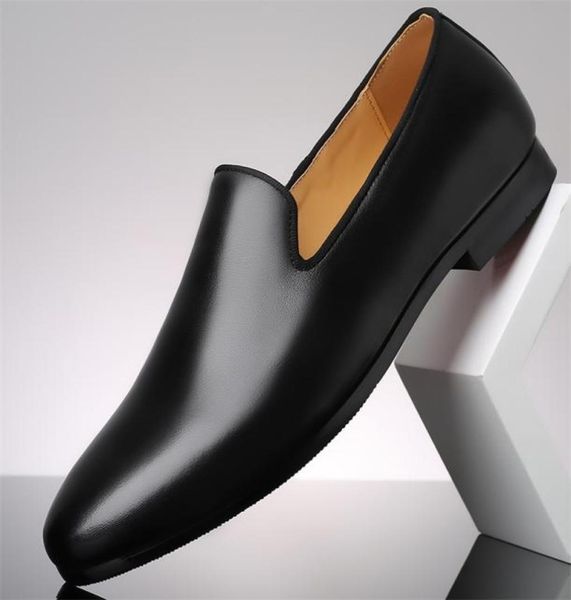 

merkmak genuine leather men loafers dress shoes slip on male casual man party wedding driving moccasins footwear 2111027580487, Black