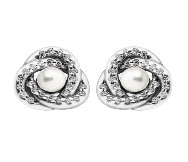 

luminous love knots white crystal pearl stud earrings european style studs fashion jewelry whole heart earring1978377, Golden;silver