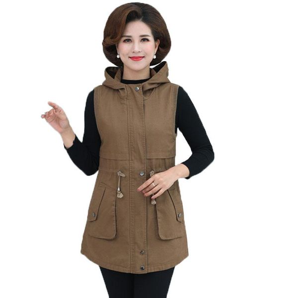 

vests 2022 new middleaged mothers spring autumn women's vest jacket loose midlength vests zipper hooded waistcoat coat female a26, Black;white