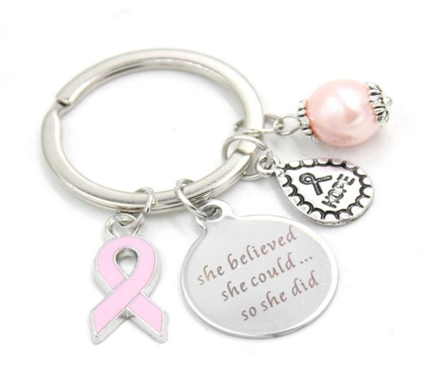 

new arrival stainless steel key ring keychains breast cancer awareness pink ribbon keychain keyring gifts for women jewelry4534472, Slivery;golden