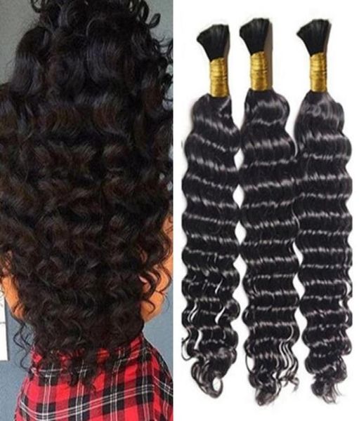 

human hair bulks for braiding deep wave curly hair bulk natural color 3pcs unprocessed raw indian9133341, Black